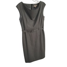 Banana Republic Sz 12 Dress Micro Houndstooth Cap Sleeve Belt Draped Black Gray