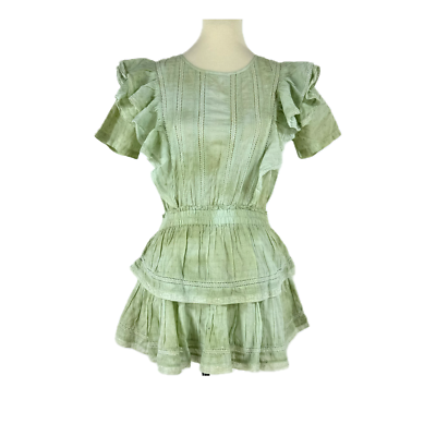 LoveShackFancy Heritage Moss Green Natasha Dress Small Cotton Short Sleeve  Mini | eBay