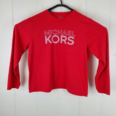 Michael Kors Shirt Mens Extra Large Red Graphic Crew Neck Long 
