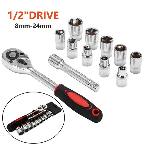12PCS 1/2'' Socket Set 8-24mm Metric Extension Ratchet Wrench Tool Kit Set - Picture 10 of 12