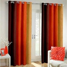 New 2 Piece Eyelet Long Crush Door Curtain Set - 9 feet Orange