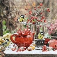 20 Kleine Cocktailservietten Winter Ambiance Blaumeisen Beeren Garten 25X25Cm