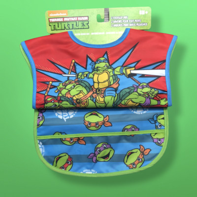 NICKELODEON Ninja Turtles 2 PACK TODDLER BABY BIBS WATER RESISTANT 6M+