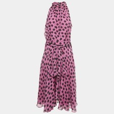 CH Carolina Herrera Purple Polka Dots Silk Tiered Midi Dress L