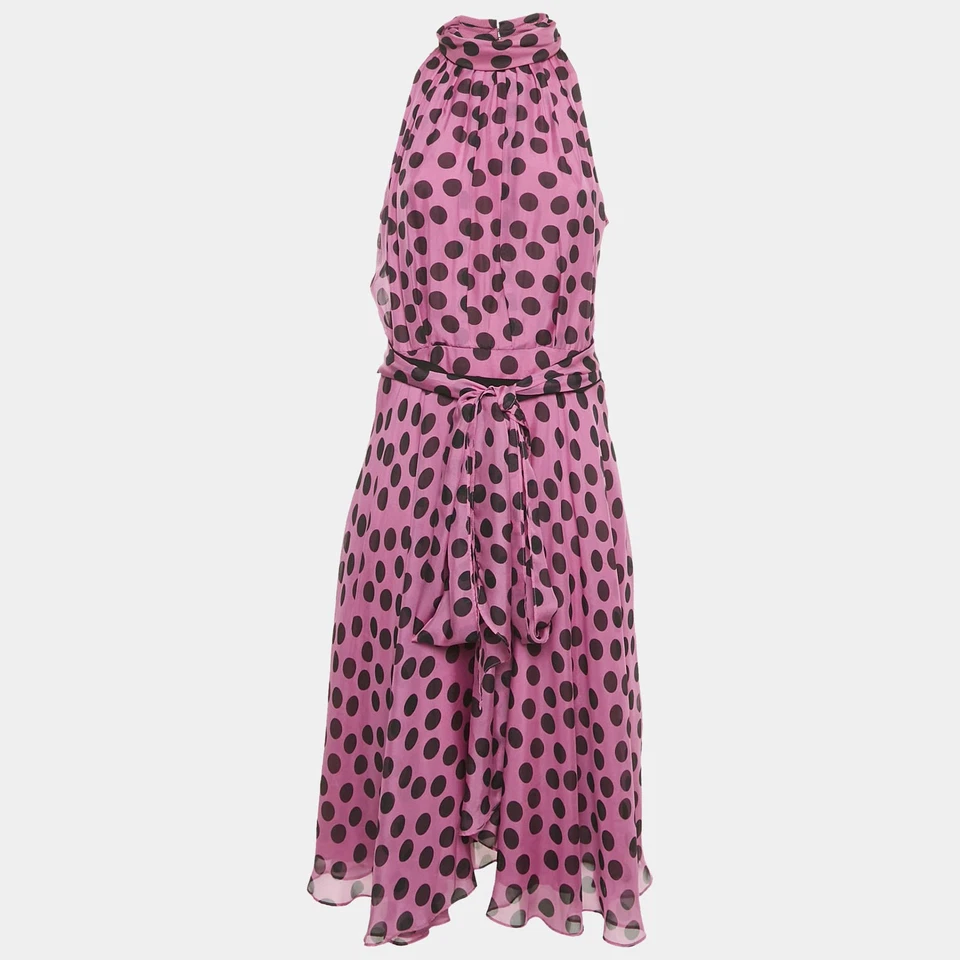 Vestido midi CH Carolina Herrera púrpura lunares seda en capas L