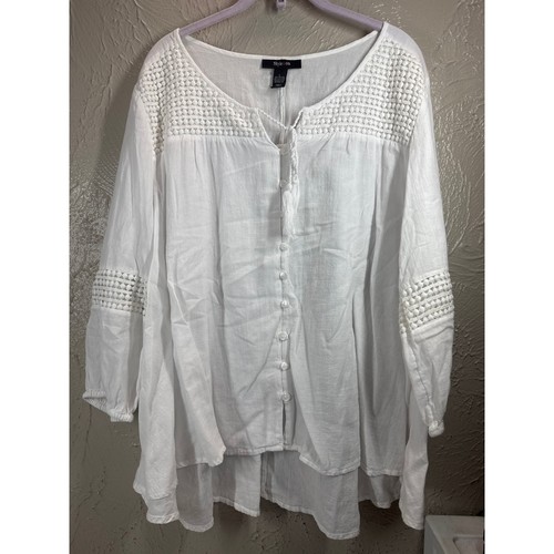 Style & Co White Tunic Top Blouse Womens 100% Cotton Button Front Size Large