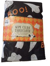 GHOST Tablecloth - 132cm x 178cm - Black Ghosts Boo - Wipe Clean Table cloth