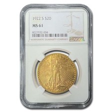 1922-S $20 St Gaudens Gold Double Eagle MS-61 NGC