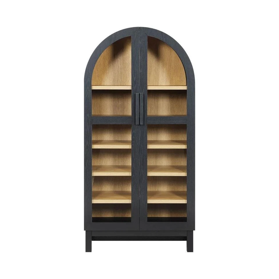 Modern Juliet Arch Black Accent Cabinet With Glass Front Accent Display Cabinet - Image 2 of 4