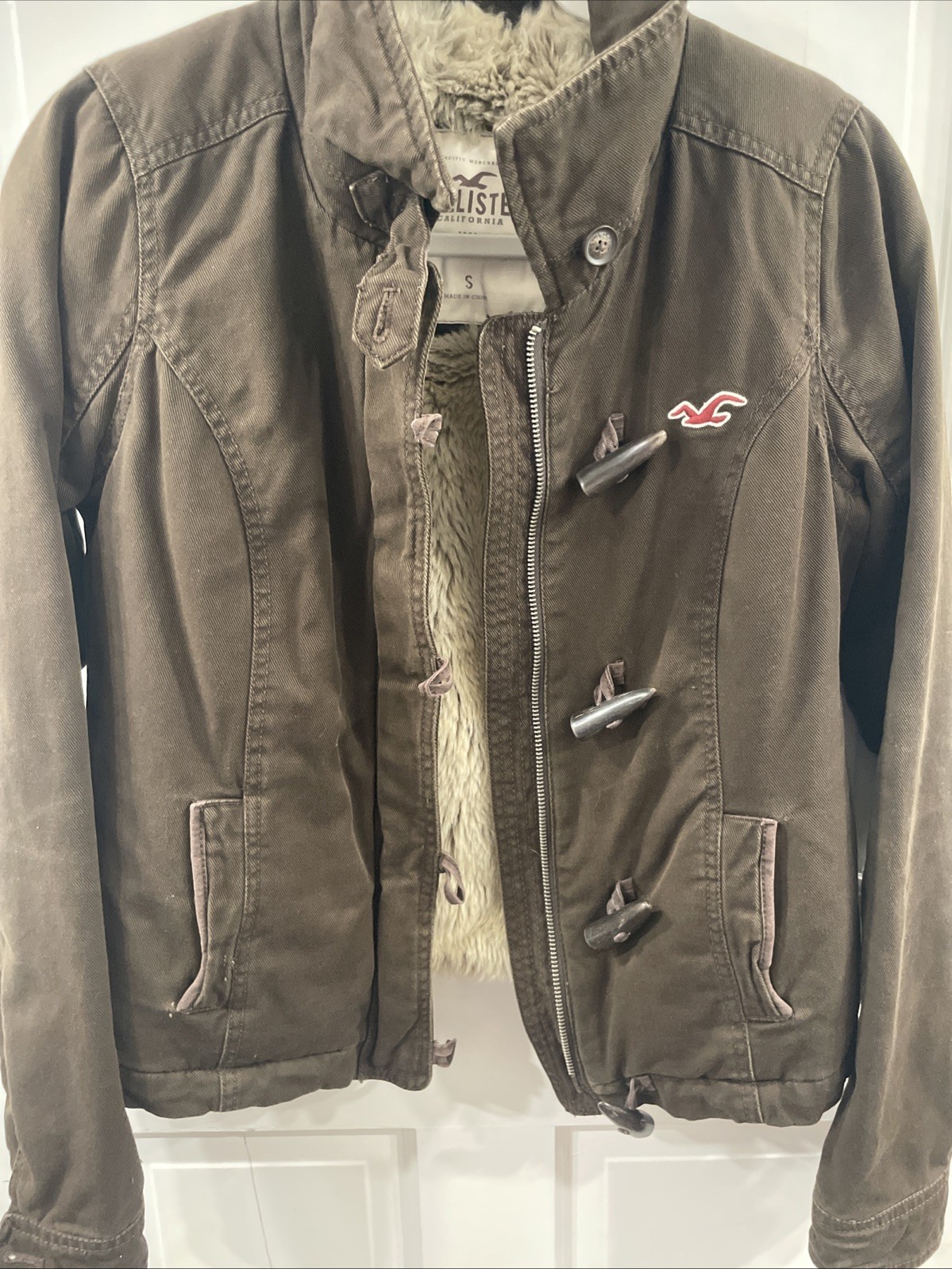 Vtg Y2K Rare Hollister Jacket Womens Green Sherpa Lined Utility Workman Coat S