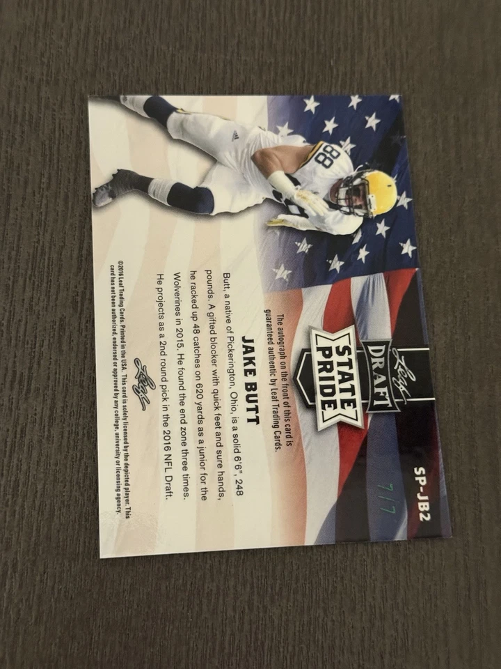 2016 Leaf Metal Draft State Pride Green Auto /7 #SP-JB2 JAKE BUTT Rookie RC 7/7 - Image 2 of 4