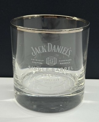 Jack Daniel's Single Etched Barrel Select Glass Old Fashioned With Silver Rim