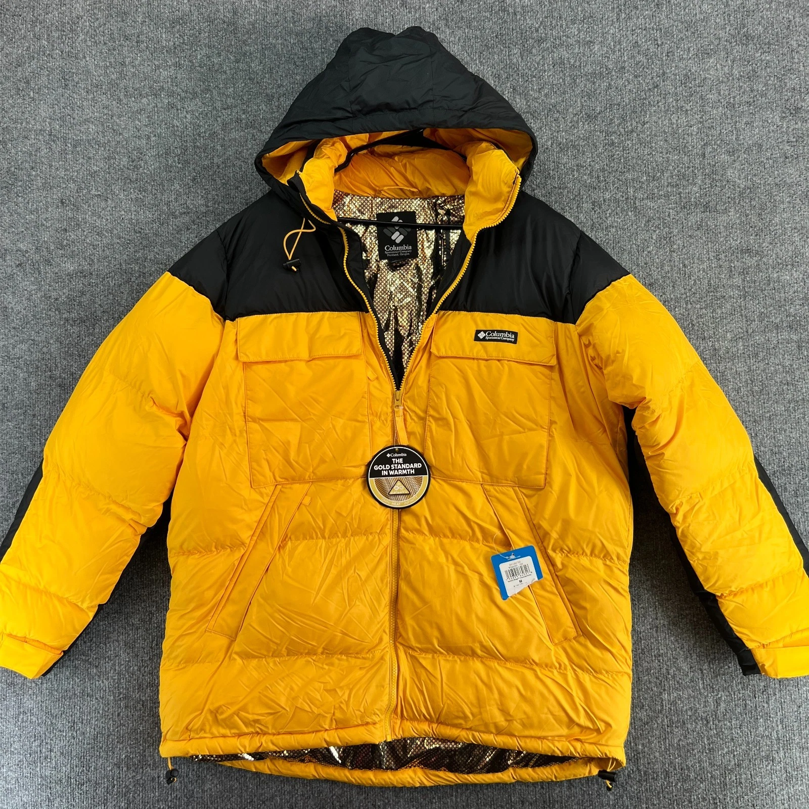 NEW Columbia Ballistic Ridge Men's MEDIUM Oversized Puffer Coat GOLD OMNI HEAT