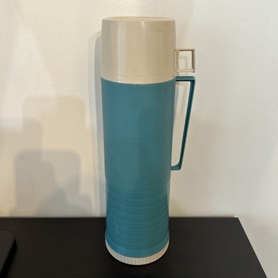 Vintage Thermos Vacuum Bottle Light Blue & Beige Quart Size