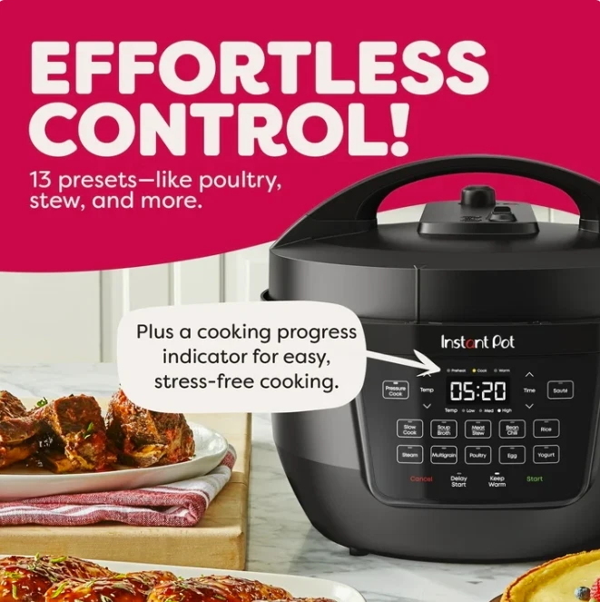 Instant Pot 7.5QT RIO Wide, 7-in-1 Electric Multi-Cooker, Pressure Cooker, Slow Cook, Rice, Steamer, Sauté, Yogurt & Warmer, Wide Base, Large Searing Base, WhisperQuiet Steam Release - Thumbnail 4