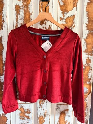 Jockey Generation Red Velour V-Neck Button-Down Long Sleeve Cardigan Sleepwear