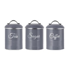 Tea Coffee Sugar Canisters Set of 3 Air Tight High Gloss Black Green Grey Cream