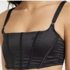 Auden Satin Corset Crop Top Bra Women  s Sz Large Black Goth Adjustable
