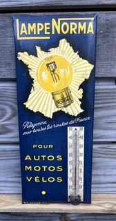 OLD NON ENAMELLED ADVERTISING PLATE LAMP NORMA GLACOID THERMOMETER
