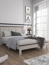 Crawford Wooden King Bed Grey & Dark Oak | Panelled Headboard | Cottage Style