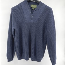 Vintage Eddie Bauer Herritage Sweater Mens Large Navy Blue Cotton Henley