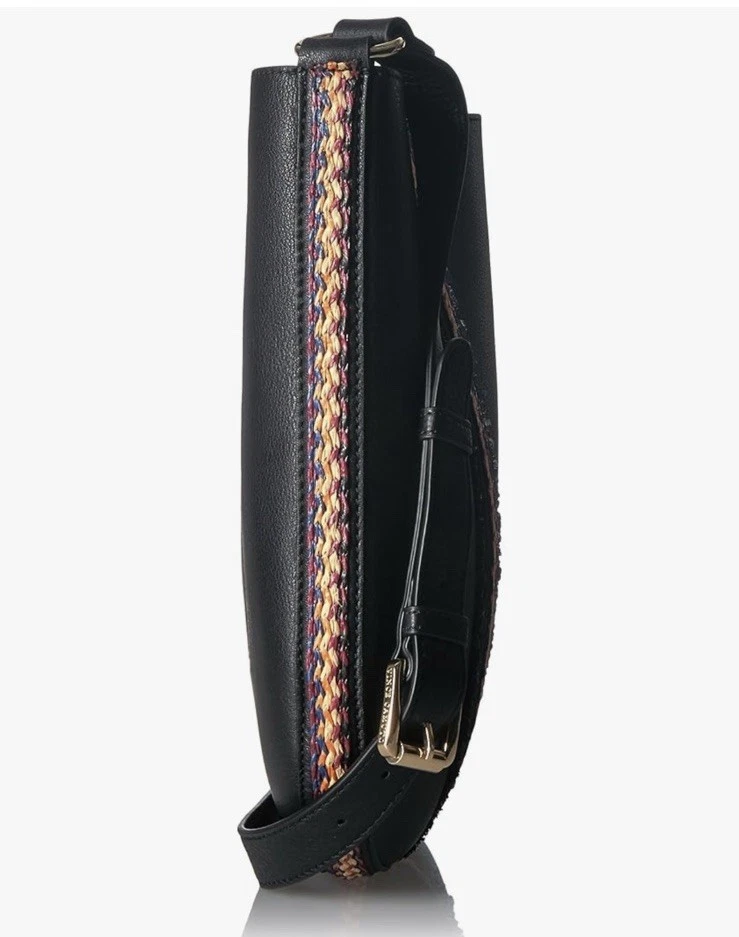 Bolso Bandolera Vince Camuto Gitan Cuero Guijarro Negro Borde Tejido Boho U $198 Foto 2 de 4