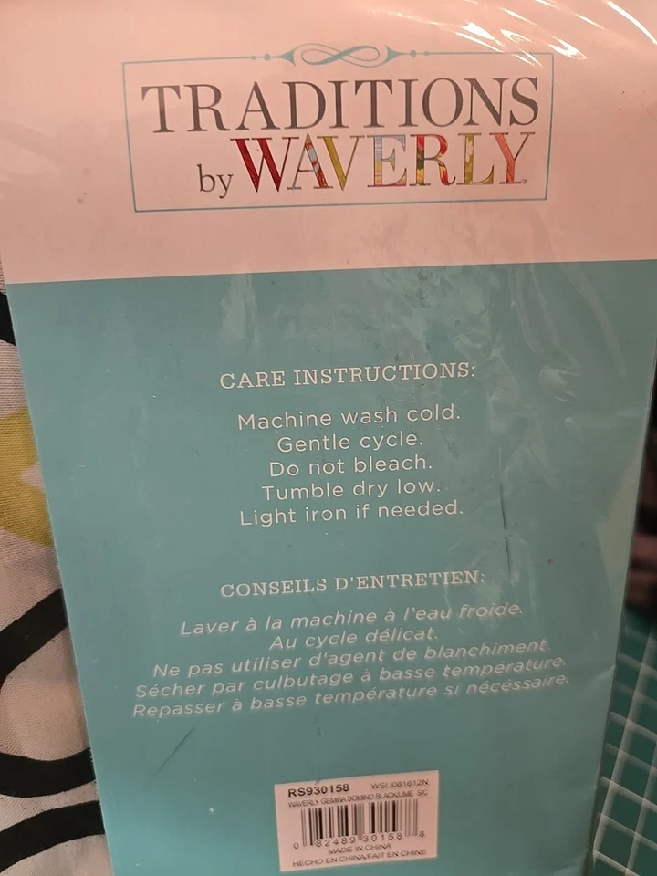 Waverly Gemma Domino Fabric Shower Curtain 72x72 Floral Black Lime Geometric NEW - Image 4 of 4