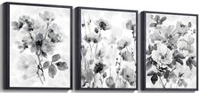 Abstract Canvas Black And White Wall Art,Floral Plant 12"Lx16"W TP08 Framed