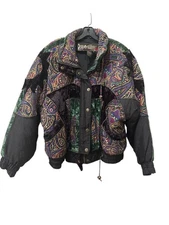 Vintage East West Paisley Puffer Jacket Size M Multicolor Velvet Trim 80s 90s