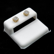 10K Yellow Gold Square‑Mount Diamond Cluster Stud Earrings – 0.26CT