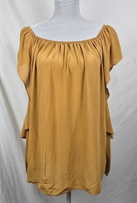 Mika Mindel Mustard Silk Minimalist Ruffled Whimsigoth Designer Top sz L