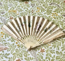 Antique silk Fan with Bone Decorative Ribs and Sticks