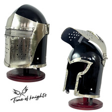 Viking Visored Barbuta Helmet Black Medieval Knight Armor | Handmade SCA LARP Re