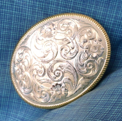 Western Floral Scroll Belt Buckle Cowboy Cowgirl Vtg Montana Silversmiths.BLT313
