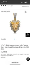 1/5 CT. T.W. Diamond and Ruby Lion Head Necklace Charm in 10K Gold