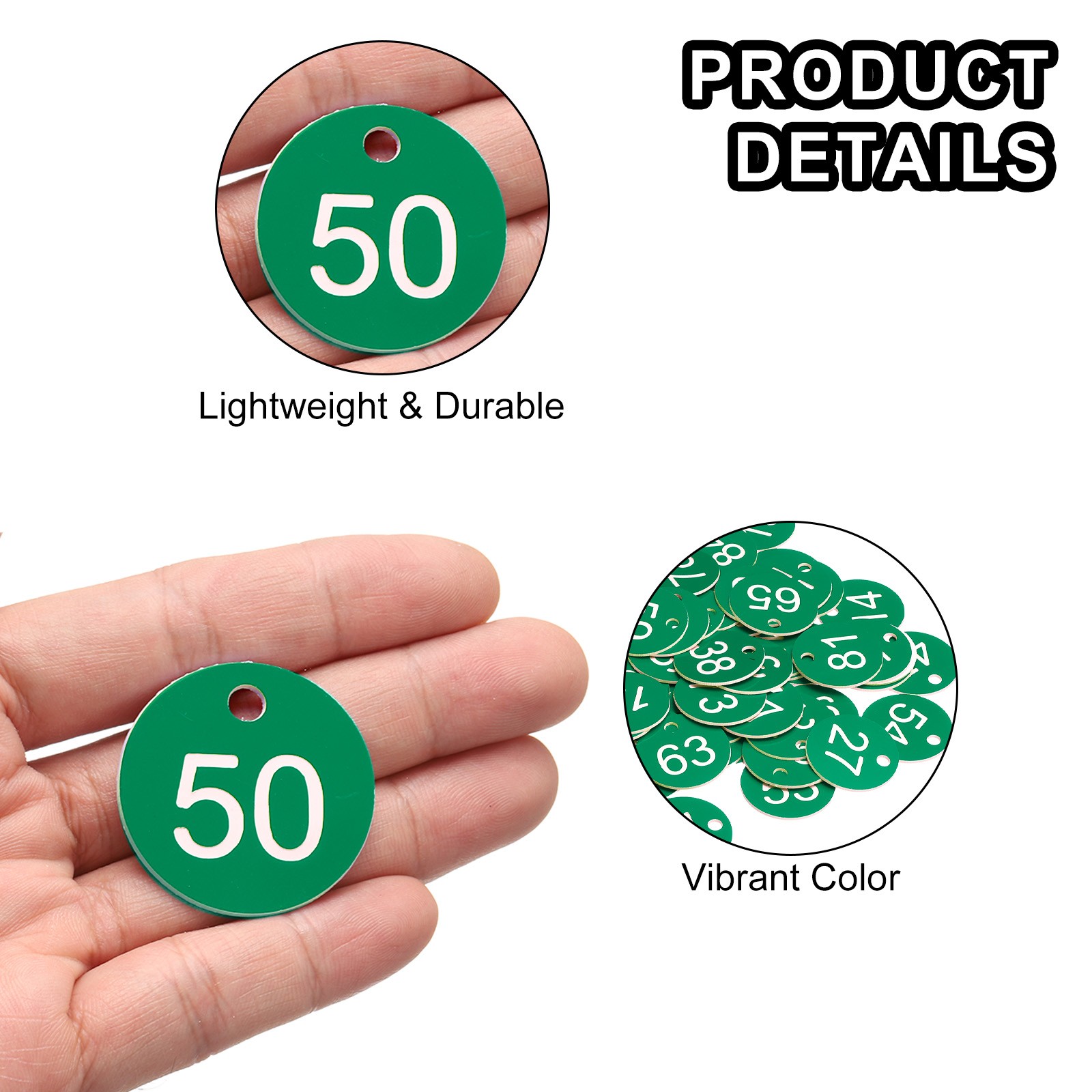 Numbers Key Tags, 0-50 Plastic ID Hang Tag Numbered Tags(Green & White)
