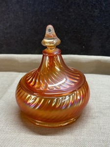 Carnival Glass Candy Dish with Lid Circus Tent Style Imperial twisted optical