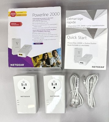 NETGEAR PLP2000 Powerline Adapter Kit 2-Pack w/ Box & Ethernet Cables Excellent