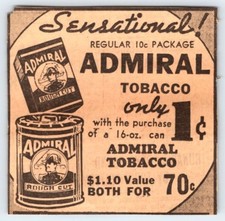 1937 ADMIRAL TOBACCO Vintage 3"X3" Newspaper Ad 1930's OCT-10