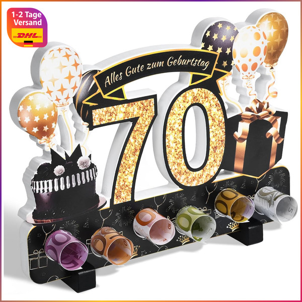 Geldgeschenke Verpackung Holz Deko 70. Geburtstag Tischdeko Geschenk Mann Frau-image