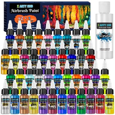 X ARTY HUB Airbrush Paint - 42 Colors with 4.05 Fl Oz Thinner Iridescent