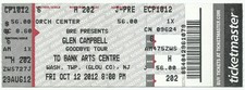 Glen Campbell Unused Concert Ticket Goodbye Tour Glou Township NJ August 29 2012