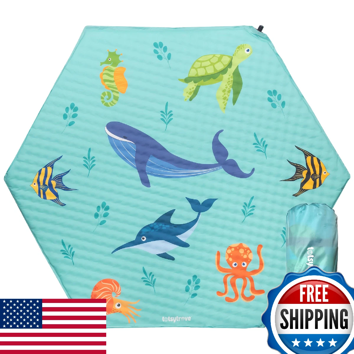 Self-Inflating Hexagon Playpen Mat - 52"x45" Non-Slip Cushioned Portable