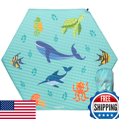 Self-Inflating Hexagon Playpen Mat - 52''x45'' Non-Slip Cushioned Portable