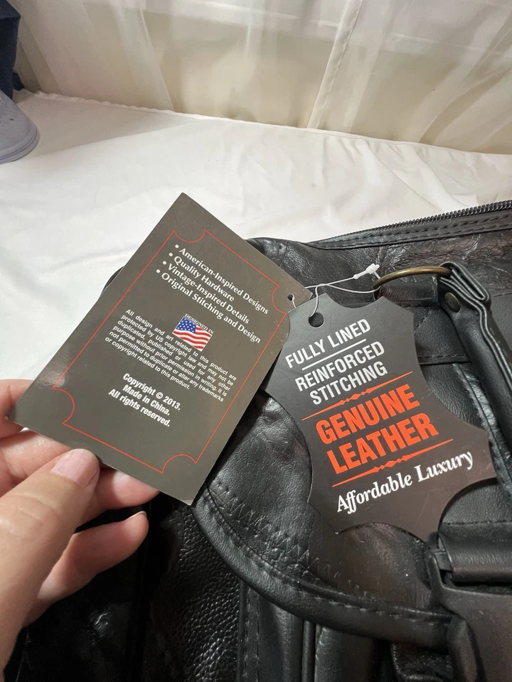 Embassy Italian Style Black Genuine Patchwork Leather 25" Tote Duffel Bag - Image 4 of 4