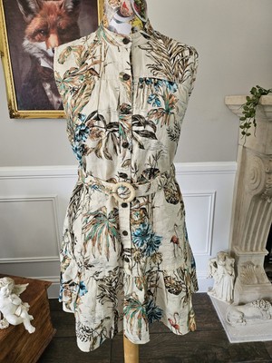 Banana Republic Linen Ladies Size Medium 12 Tropical Botanical Flounce  Dress | eBay UK