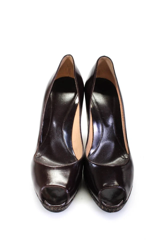 Sergio Rossi Mujer Cuero Punta abierta Slip-On Bloque Tacones Marrón Talla 36 EUR Foto 2 de 4