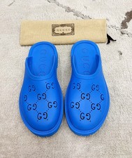 Authentic Gucci GG Blue Rubber Mens Slip On Sandal/Clog US8.5 EU42 UK8