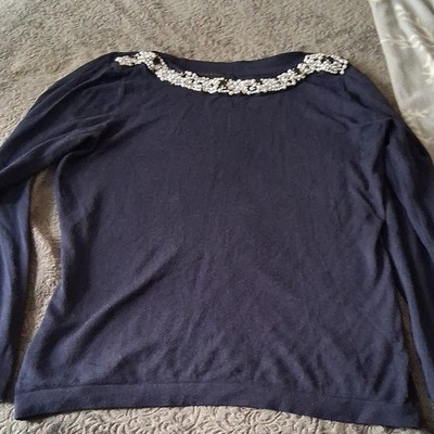 bpc selection premium Strickpullover Rundhals Blau Perlen Gr. M
