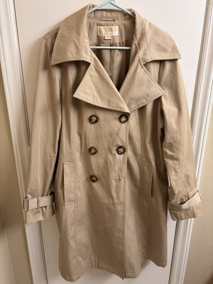 Michael Kors Classic Tan Double Breasted Trench Coat Removable Gray Liner Large